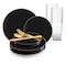 Smarty Had A Party Black with Gold Rim Organic Round Disposable Plastic Wedding Value Set, 360PK 930BGVS60 - alternate 1